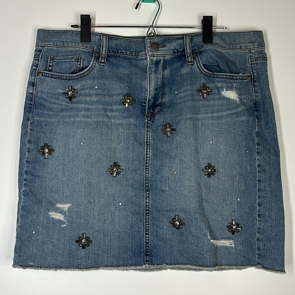 Ann Taylor Loft denim shirt with jewel embellishments size 14